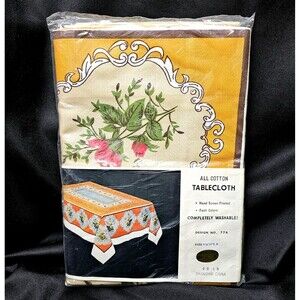 Vintage Regent Tablecloth Hand Screen Printed 100% Cotton 52x70 NOS!